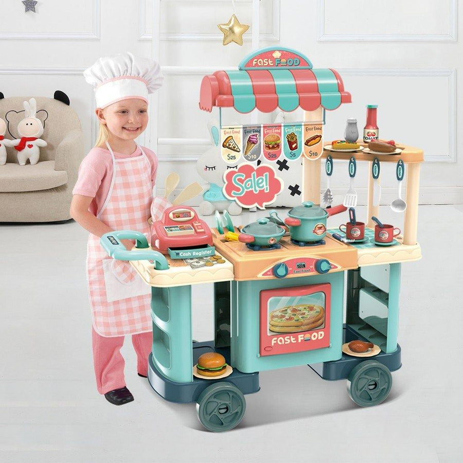 Role Play Kids Shopping Grocery Kitchen Toy Cart Play Set With Real Cooking - Trendha