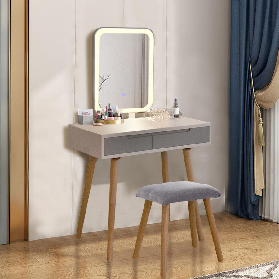 LED Mirror Makeup Vanity Dressing Table Set With Stool Dimmable Vanity Set - Trendha