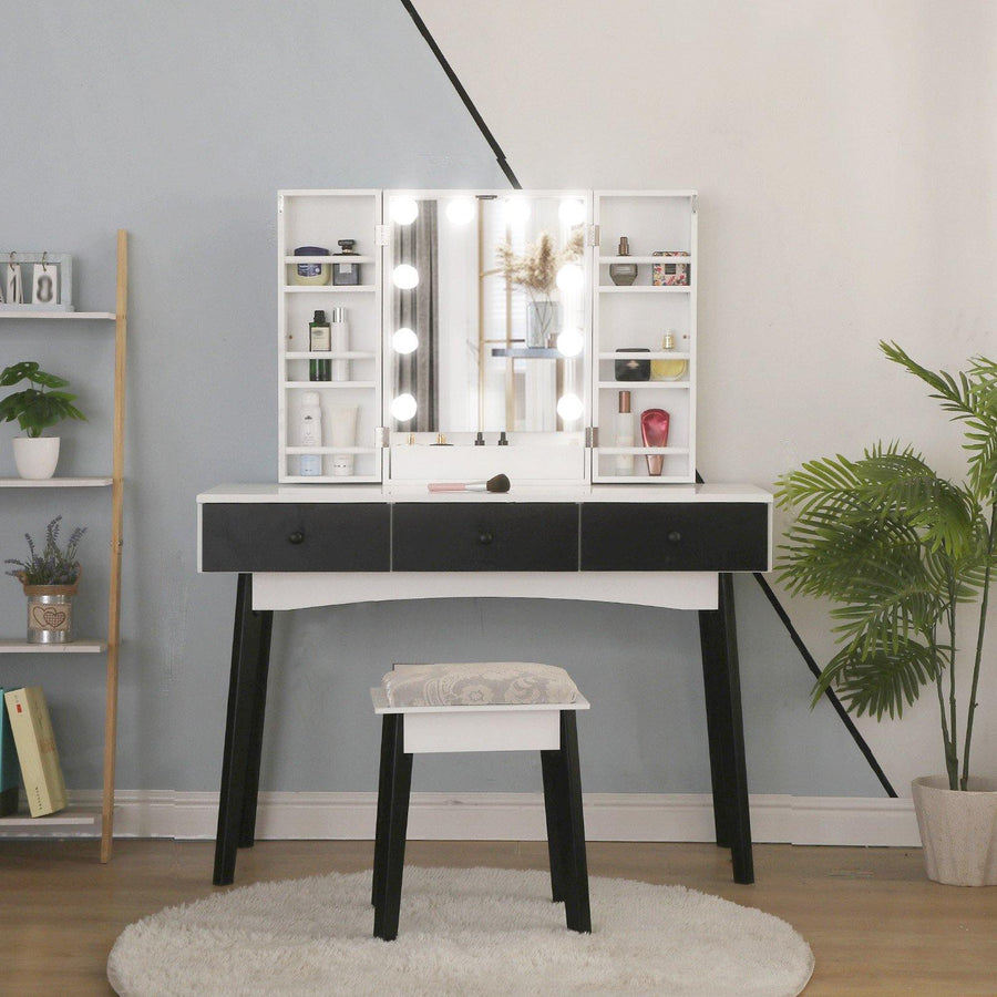Vanity Table With Lighted Mirror, Makeup Vanity Dressing Table With 10 Lights - Trendha