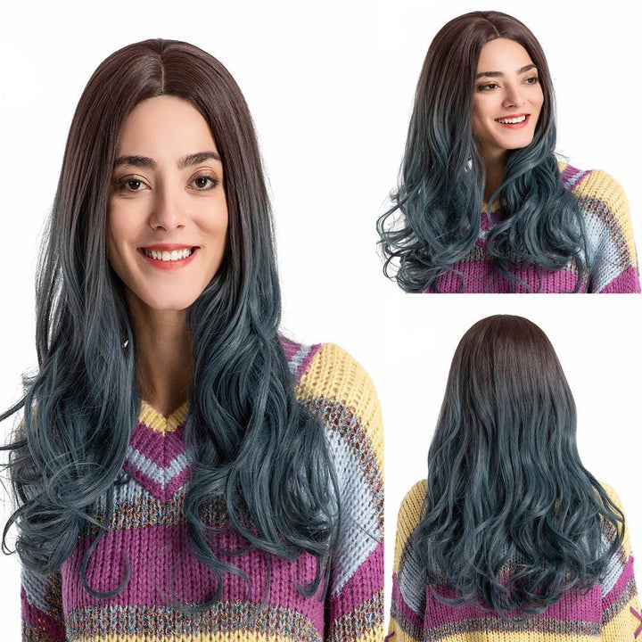 Novel Gradient Purple Long Curly Woman Wig Simulation Hair Wigs Free Wig Cap - Trendha