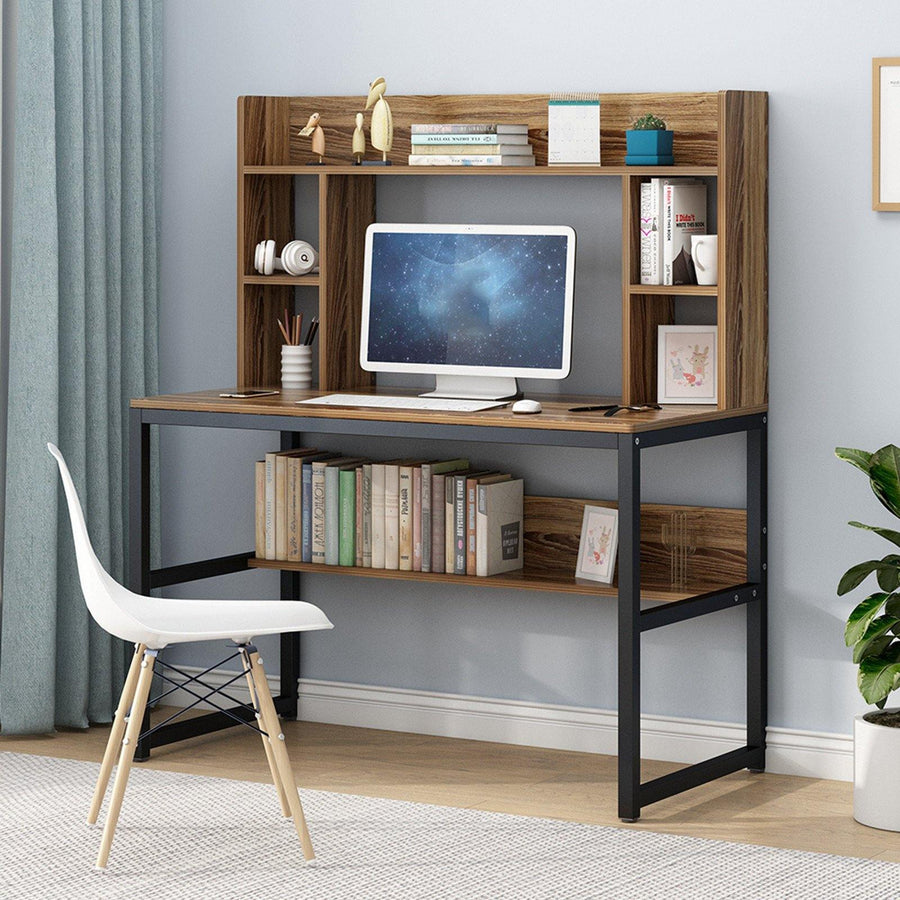 Computer Desk With Bookshelf 47-inch Home Office Desk Space-Saving Design - Trendha