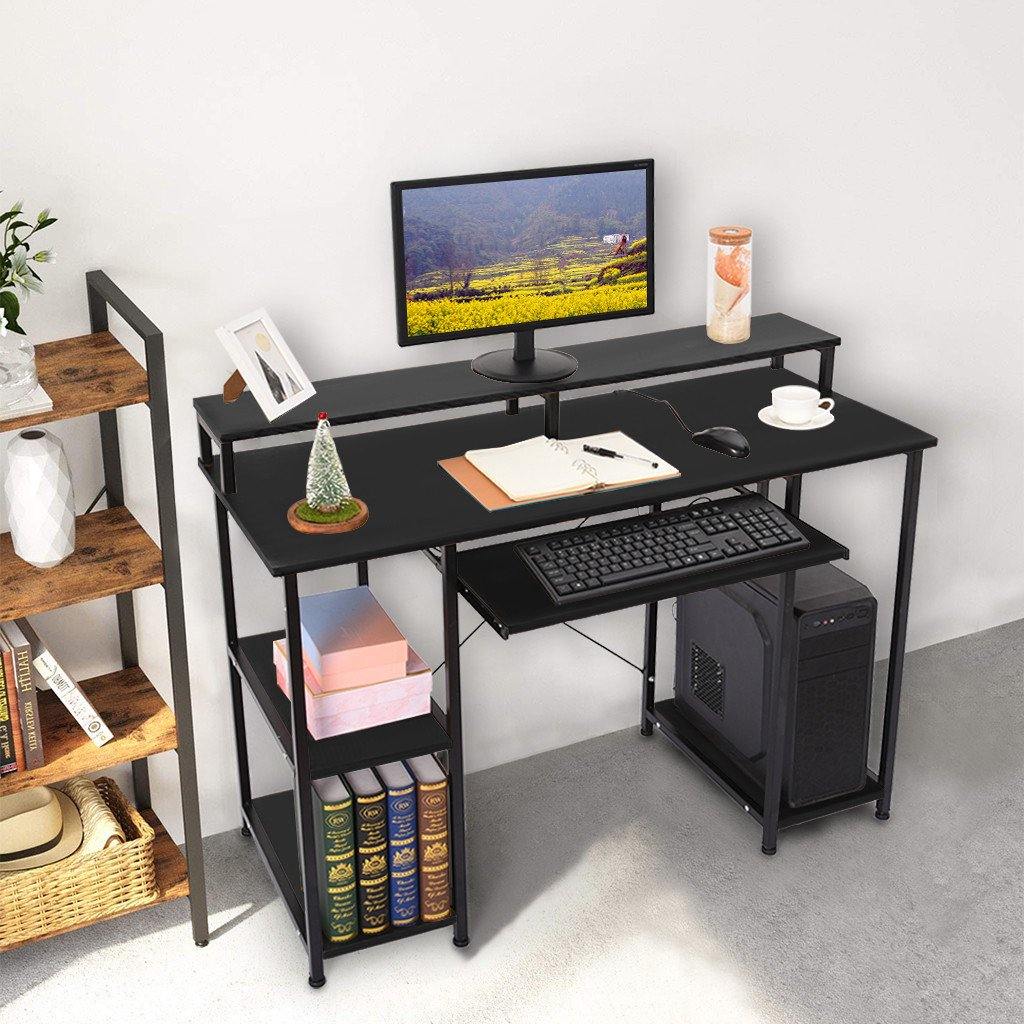 Modern Computer Desk With Storage Shelves Home Learning Desk Workstation Black - Trendha