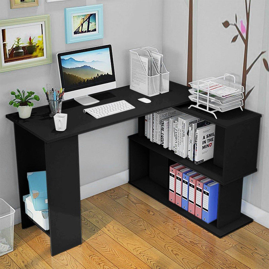 L Shape Computer Desk Corner Laptop Workstation Student Writing Table Bookshelf - Trendha