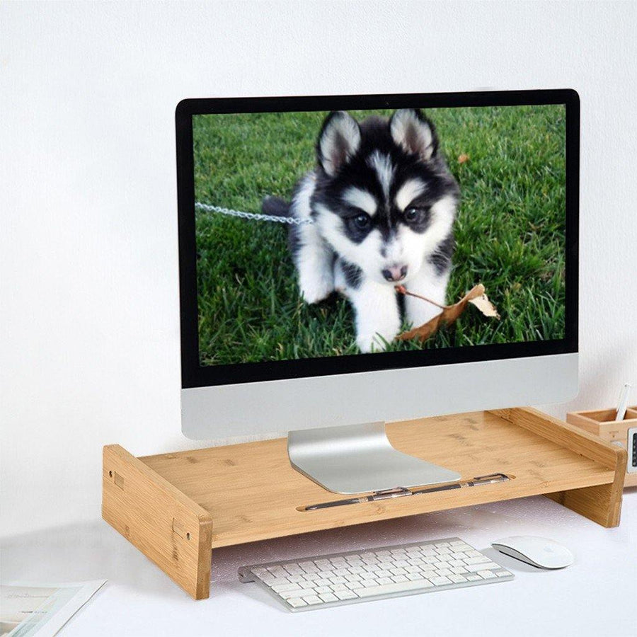 Bamboo Wood Monitor Stand Computer Riser Desk Laptop TV Screen Heightening Base - Trendha