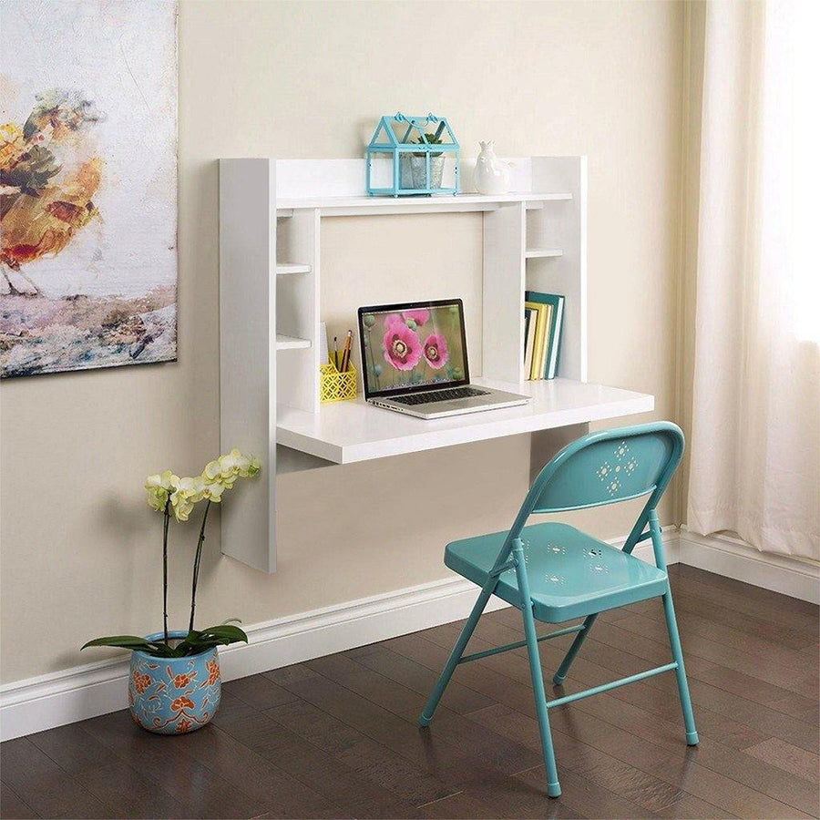 Wall Mounted Desk With Storage Shelves Home Computer Table Floating Dining Desk - Trendha