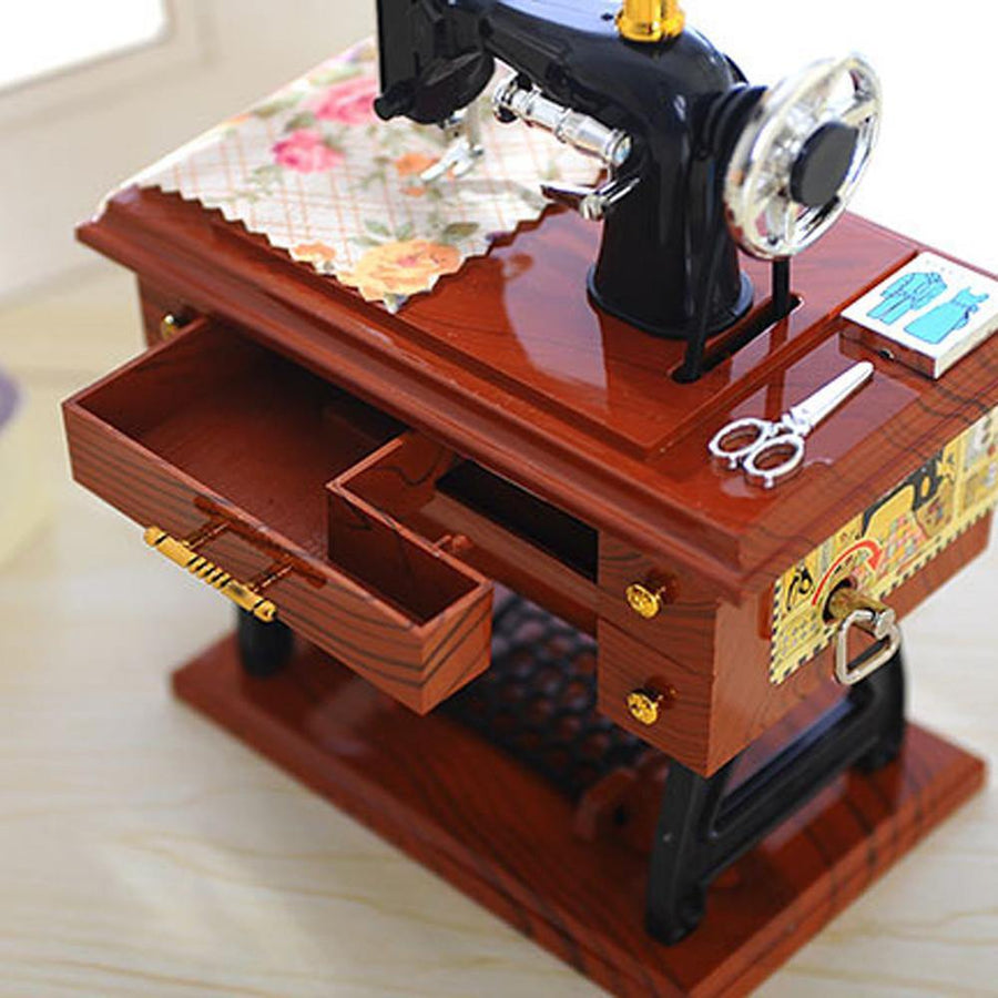 Vintage Music Box Mini Sewing Machine Style Mechanical Birthday Gift Table Decor - Trendha