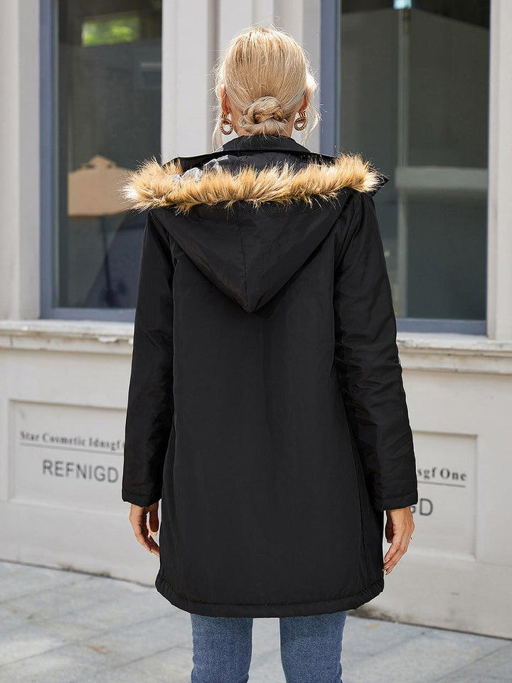 Faux Fur Trim Hooded Puffer Jacket - Trendha
