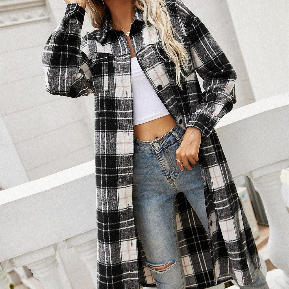 Plaid Belted Button Down Longline Shirt Jacket - Trendha