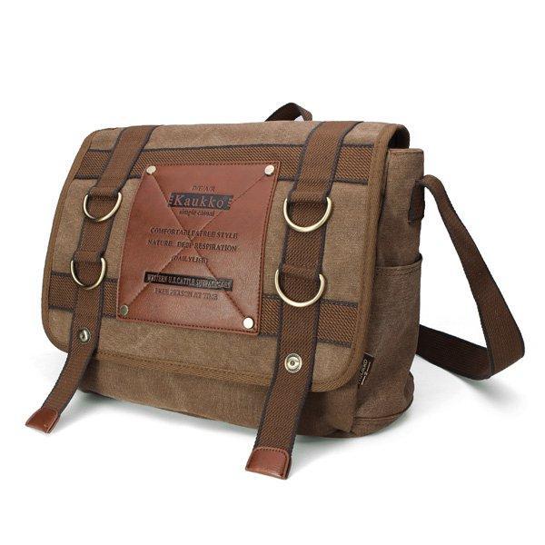 KAUKKO Mens Retro Canvas Travel Shoulder Bag School Messenger Bags - Trendha