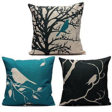 45X45CM Bird Vintage Linen Cotton Cushion Cover Decor Pillowcase - Trendha