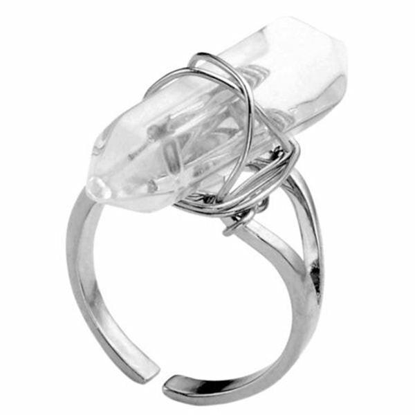 Vintage Hexagonal Pendulum Gemstone Column Quartz Finger Ring - Trendha