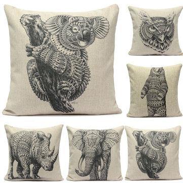 Cotton Linen Animal Pattern Throw Pillow Case Sofa Bed Cushion Cover - Trendha