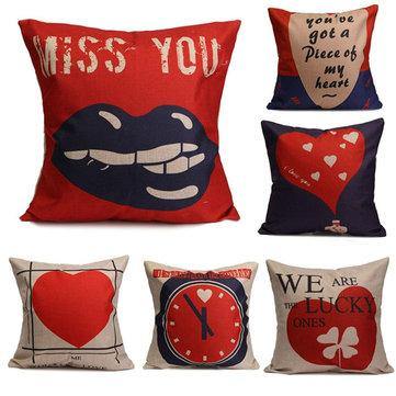 Love Heart Cotton Linen Pillow Case Waist Cushion Cover Home Sofa Wedding Decor - Trendha