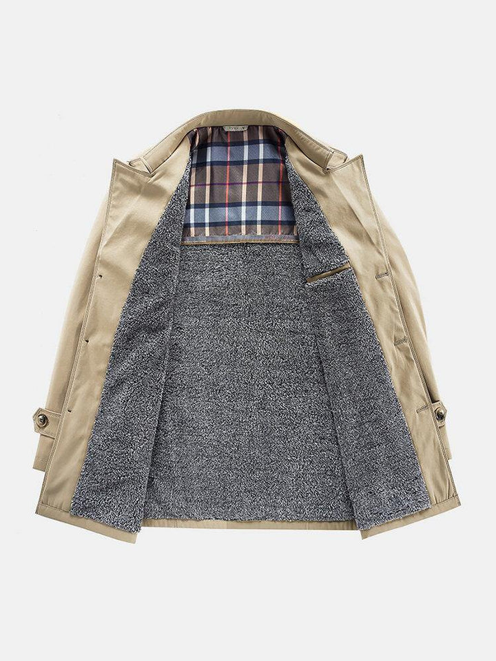 Mens Plush Lined Warm Button Front Lapel Casaul Slant Pocket Coats - Trendha