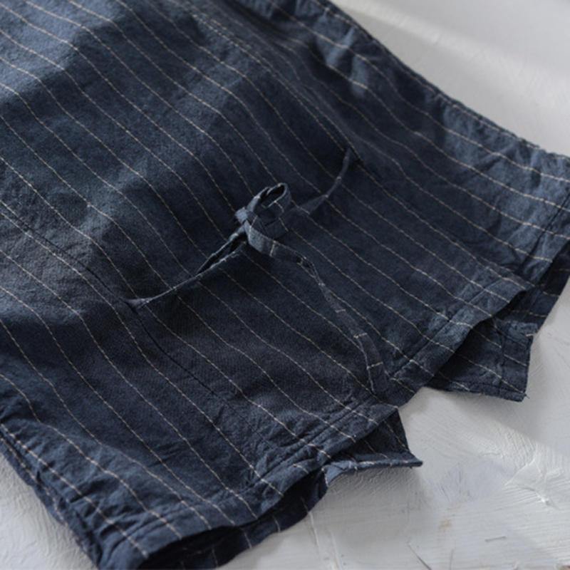 Retro Striped Linen Drawstring V-Neck Vest For Men - Trendha