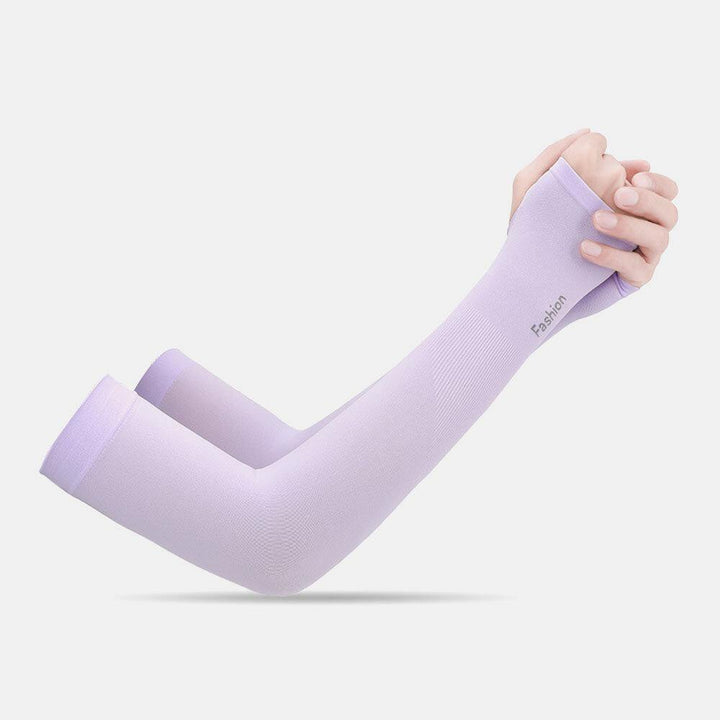 Women Ice Silk Solid Color Letter Printing Long Sun Protection Breathable Sleeves Glove - Trendha