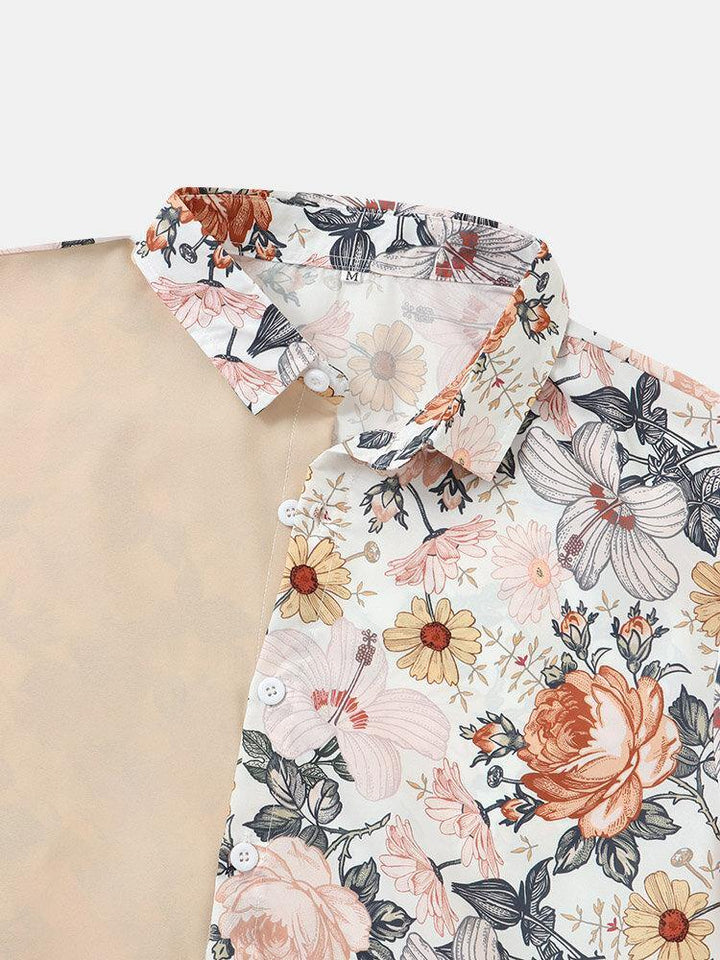 Mens Holiday Solid Floral Print Patchwork Shirts - Trendha