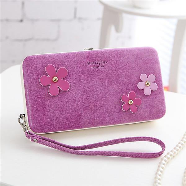 Women Flower 5.5 Inch Phone PU Wallet Case Cover Long Wallet - Trendha