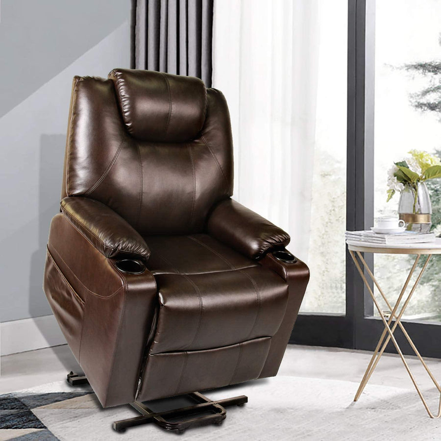 Recliner Chair, Electric Power Lift Recliner Chair Sofa, PU Leather Recliner Chair Ergonomic Lounge Chair with Cup Holders and Side Pockets, USB Ports - Trendha