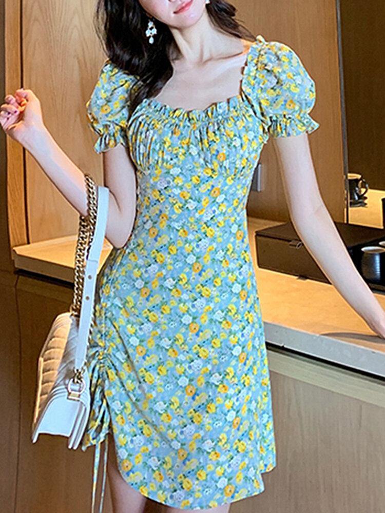 Puff Sleeve Floral Leisure Summer Holiday Casual Dress For Women - Trendha
