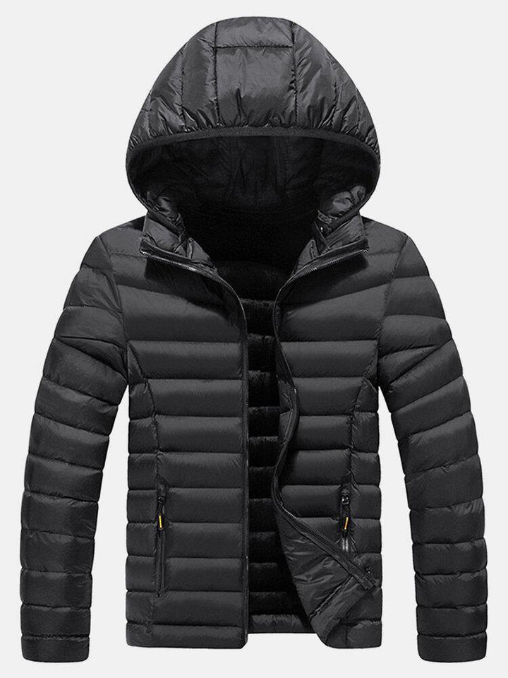 Mens Thicken Windproof Patchwork Zipper Warm Fleece Lined Detachable Hooded Coats With Pocket - Trendha