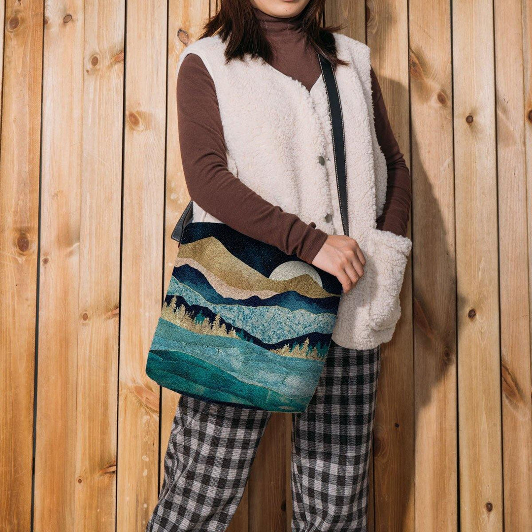 Women Felt Mountain Treetop Landscape Print Bag Crossbody Bag Shoulder Bag - Trendha