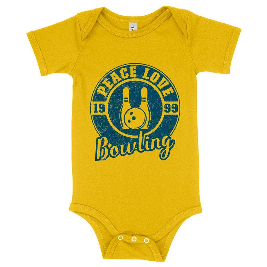 Baby Jersey Peace Love Bowling Onesie - Bowling Onesie Design - Bowling Themed Onesies - Trendha
