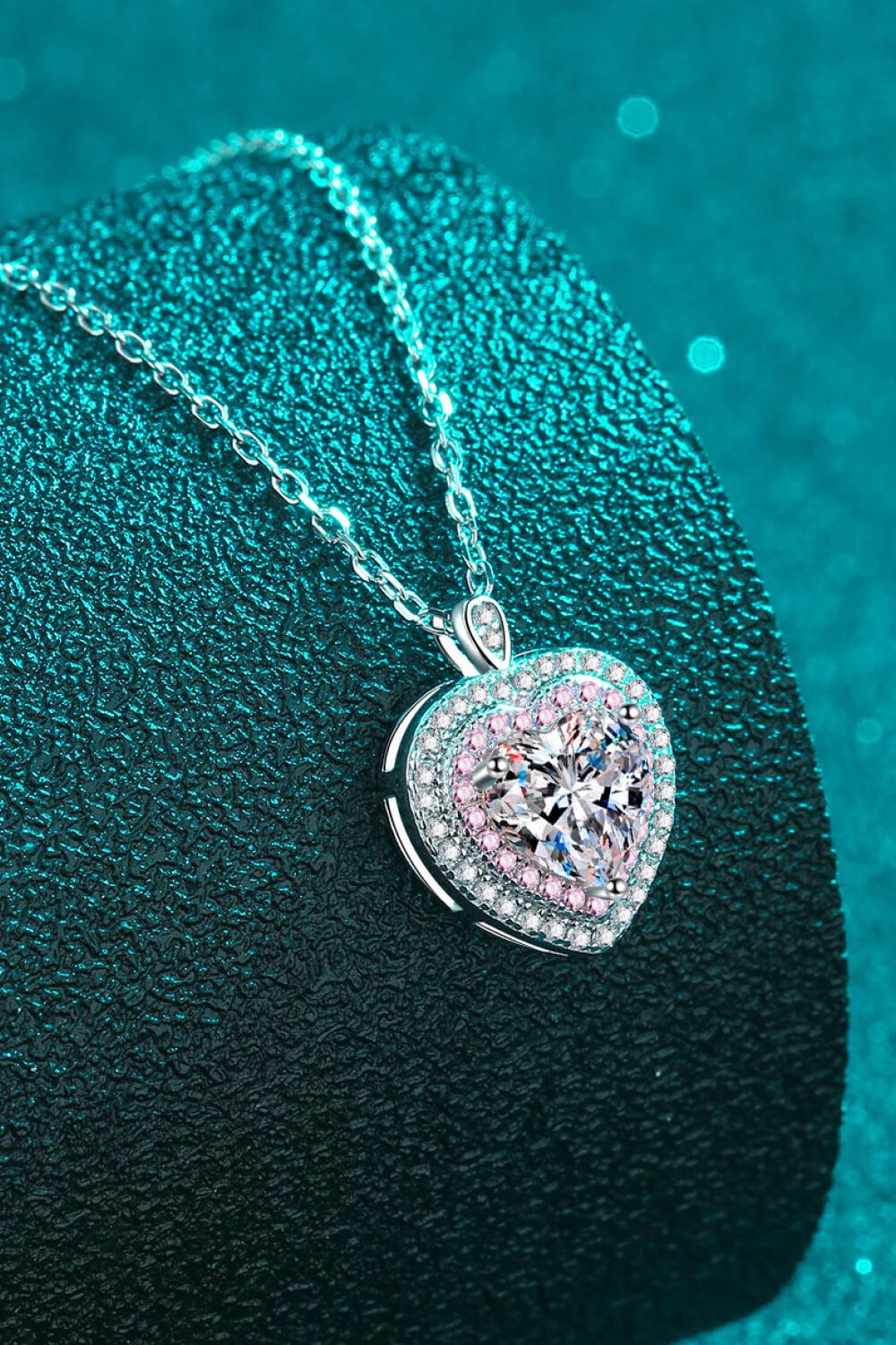 925 Sterling Silver 1 Carat Moissanite Heart Pendant Necklace - Trendha