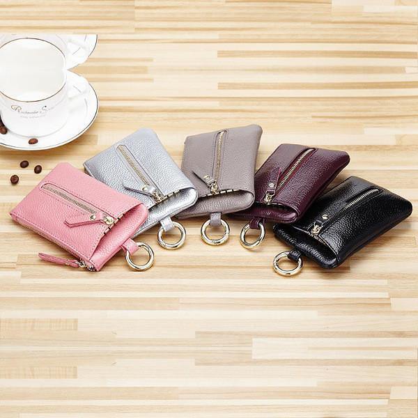 Genuine Leather Women Zipper Card Holder Girls Small Coin Bags Key Chain Bags - Trendha
