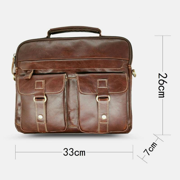 Men Genuine Leather Multi-Pocket Handbag Business Bag Laptop Bag Shoulder Bag - Trendha