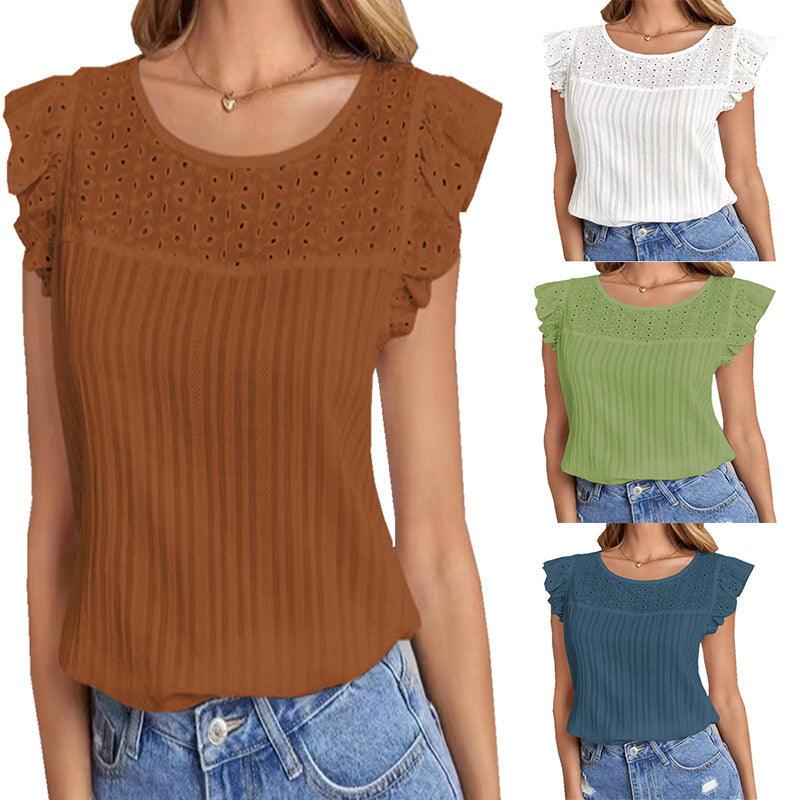 Women's Patchwork Sleeveless Ruffled T-shirt - Trendha