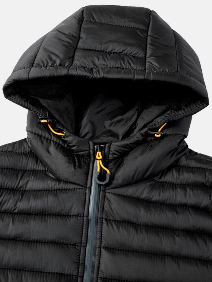 Mens Solid Color Thick Zipper Simple Hooded Down Jacket - Trendha