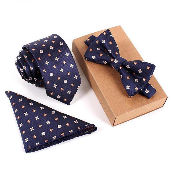 Mens Fashion Business Tie Sets Neck Tie Bow Tie Pocket Square Towel 3 Pieces Party Tie - Trendha