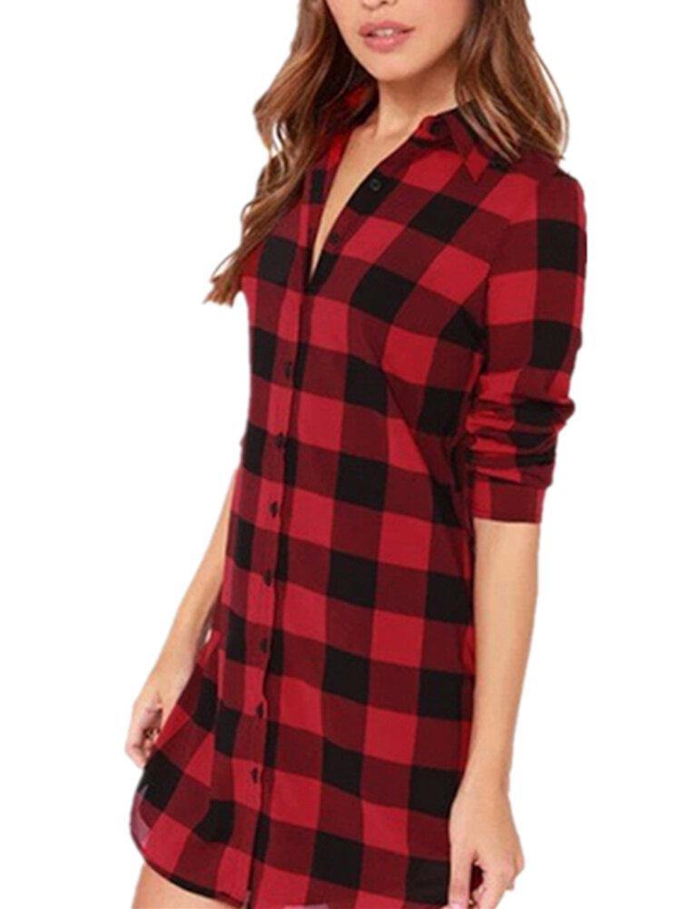 Women Plaid Casual Loose Fit Simple Long Sleeve Shirt - Trendha