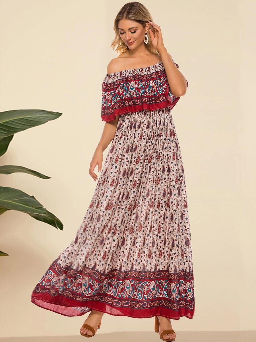 Off-Shoulder Printed Maxi Dress