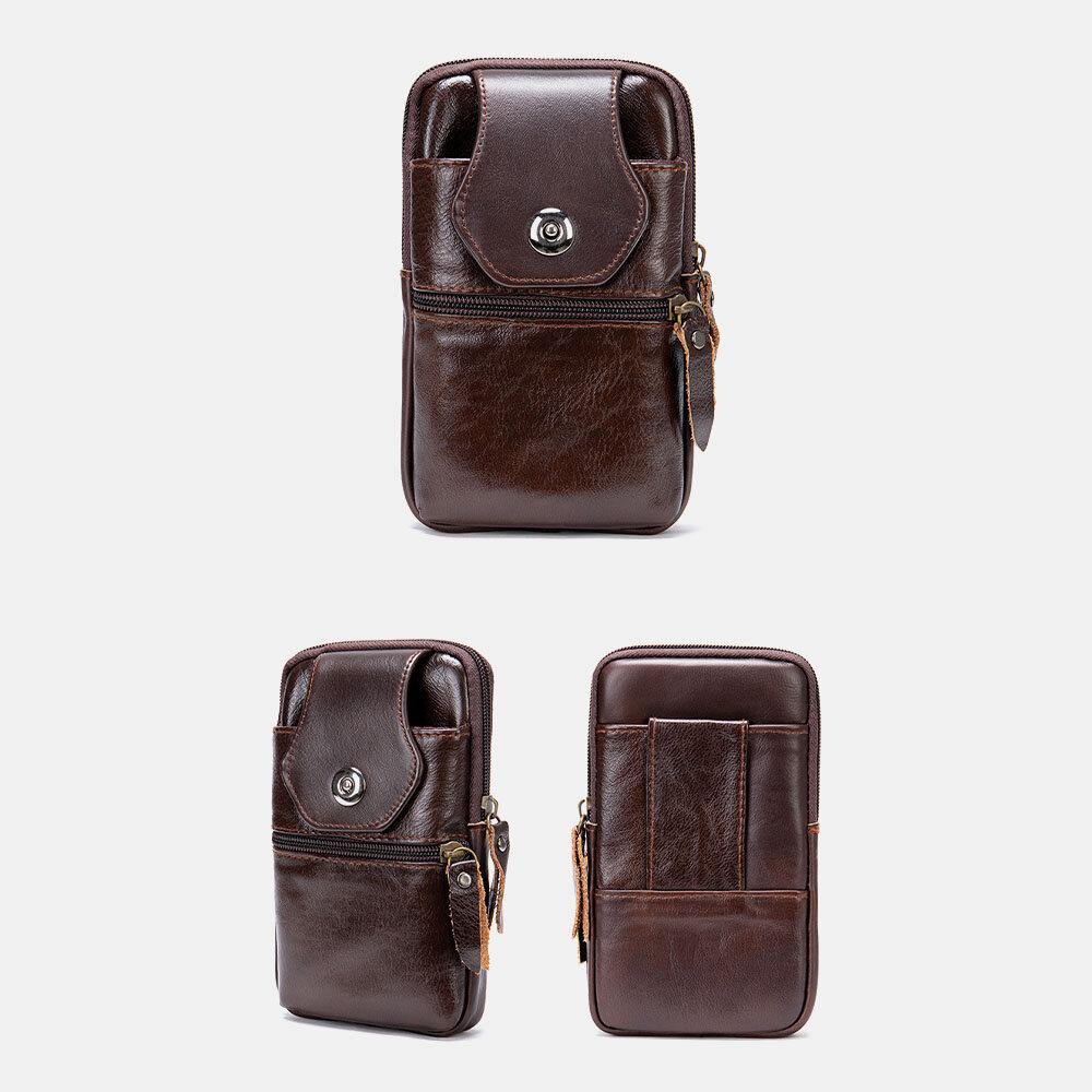 Men Genuine Leather Multifunctional Vintage 6.3 Inch Phone Bag Card Case Cowhide Waist Bag - Trendha
