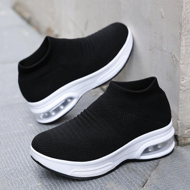 Women Casual Comfortable Striped Knitted Sports Running Shoes - Trendha