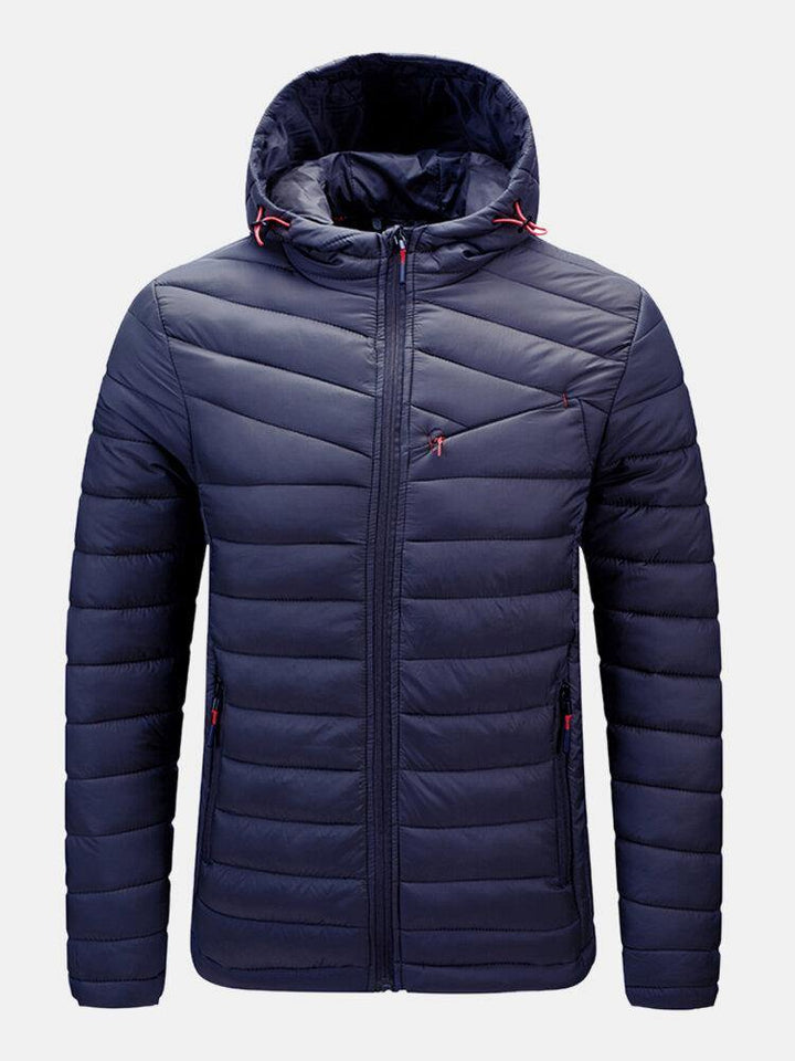 Mens Warm Hooded Zipper Long Sleeve Down Jacket With Pocket - Trendha