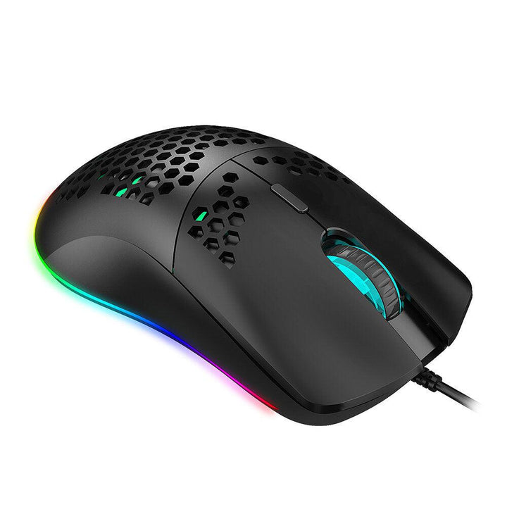 HXSJ J900 Wired Gaming Mouse Honeycomb Hollow RGB Game Mouse with Six Adjustable DPI Ergonomic Design Black Gaming Mouse for Desktop Computer Laptop PC - Trendha