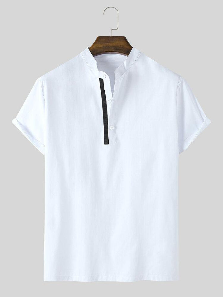 Mens Solid Color Short Sleeve Basics Henley Shirt - Trendha