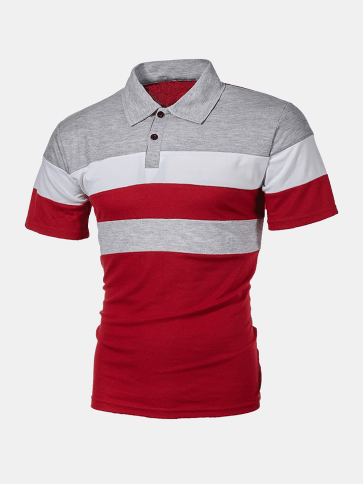 Mens Color Blcok Short Sleeve Half Open Turn Down Collar Casual Golf Shirt - Trendha