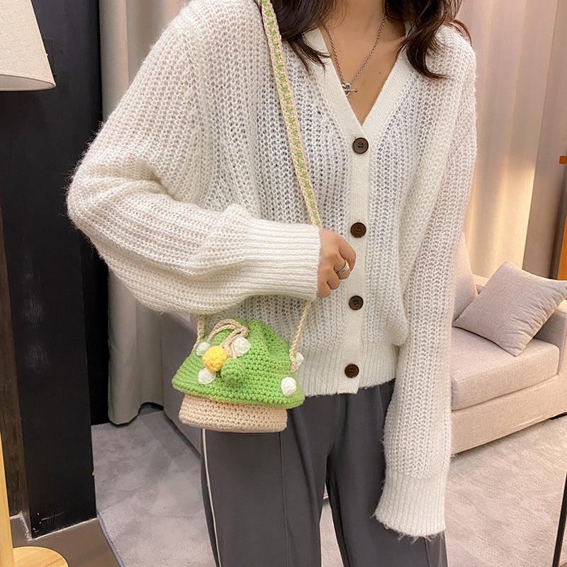 Mini Cotton-Linen Woven Bucket Bag