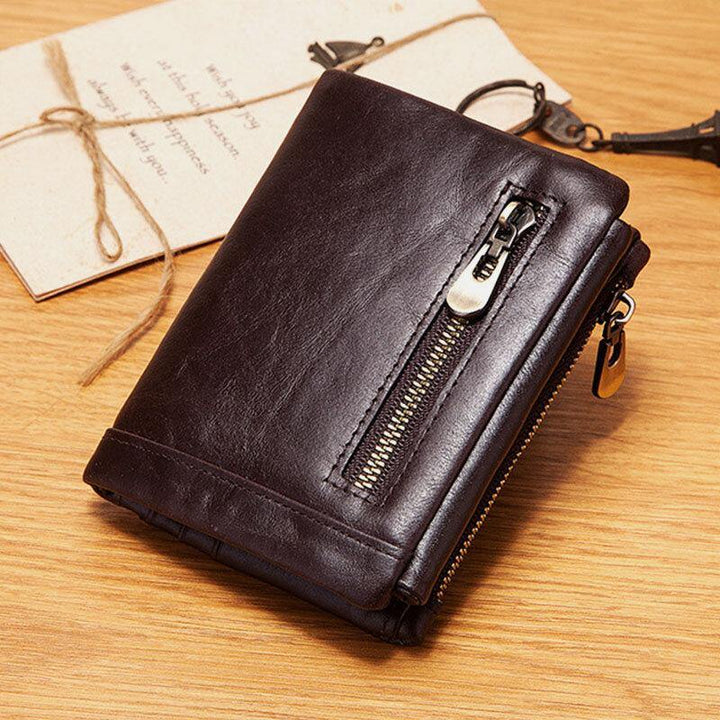 Men Genuine Leather RFID Anti-theft Zipper Multi-slot Card Holder Wallet - Trendha