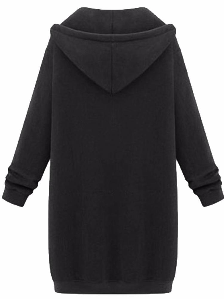 Casual Women Long Sleeve Pockets Zip Up Hooded Sweatshirt - Trendha