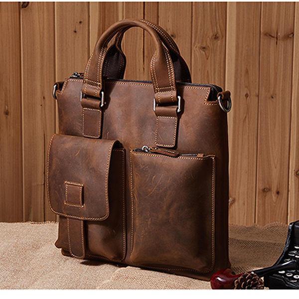 Men Genuine Leather Retro Handbag Crossbody Bag Casual Business Shoulder Bag Briefcase - Trendha