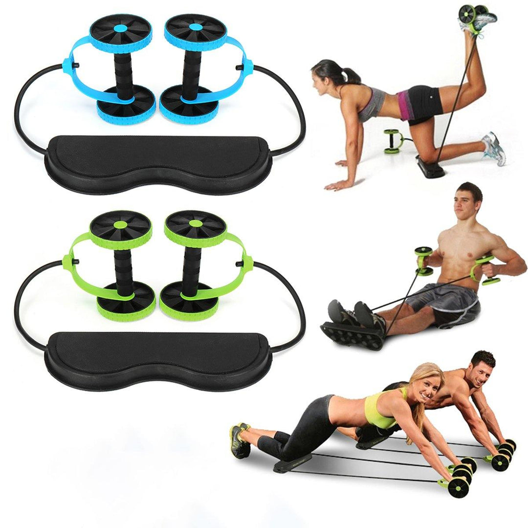 2 In 1 Abdominal Wheel Roller Resistance Bands Fitness Muscle Training Double Wheel Strength Exercise Tools - Trendha
