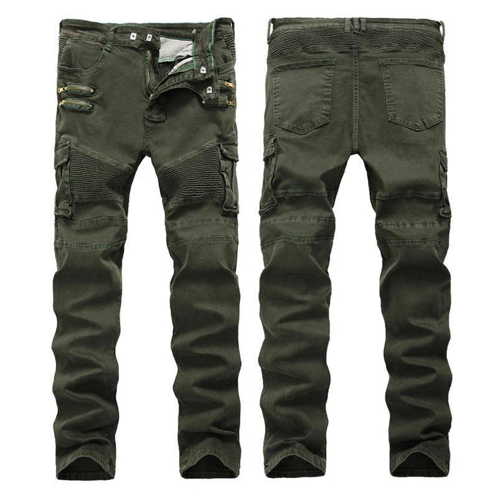 Mens Casual Zipper Slim Cargo Pants - Comfortable Mid Rise Cotton Trousers - Trendha