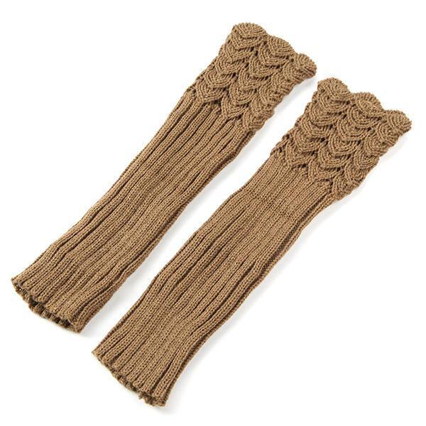 Women Female Crochet Knitting Fingerless Long Arm Warmer Gloves - Trendha