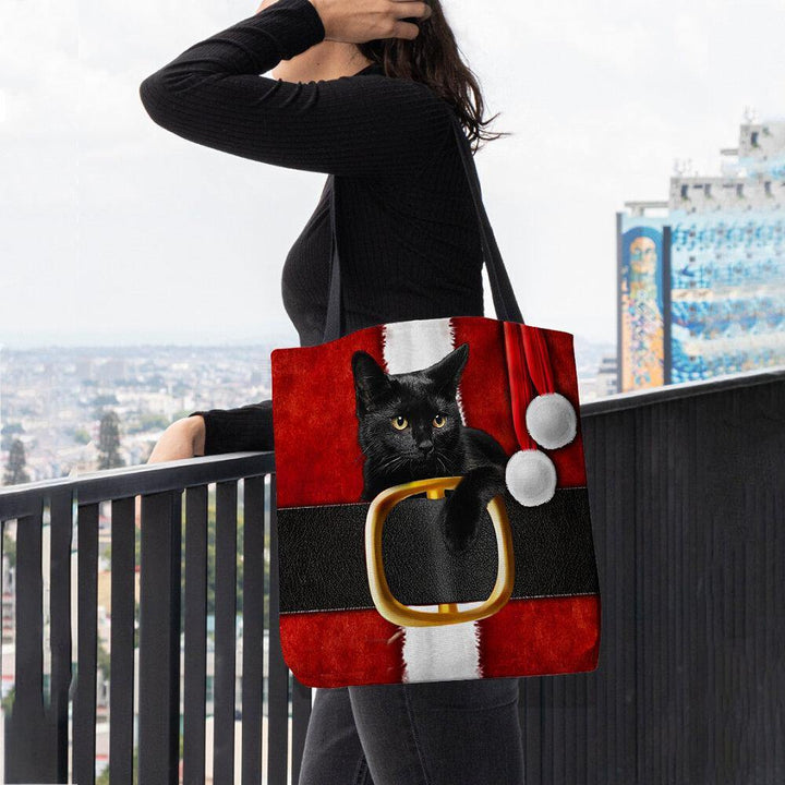 Women Felt Cute Festive 3D Cartoon Christmas Black Cat Pattern Shoulder Bag Handbag Tote - Trendha