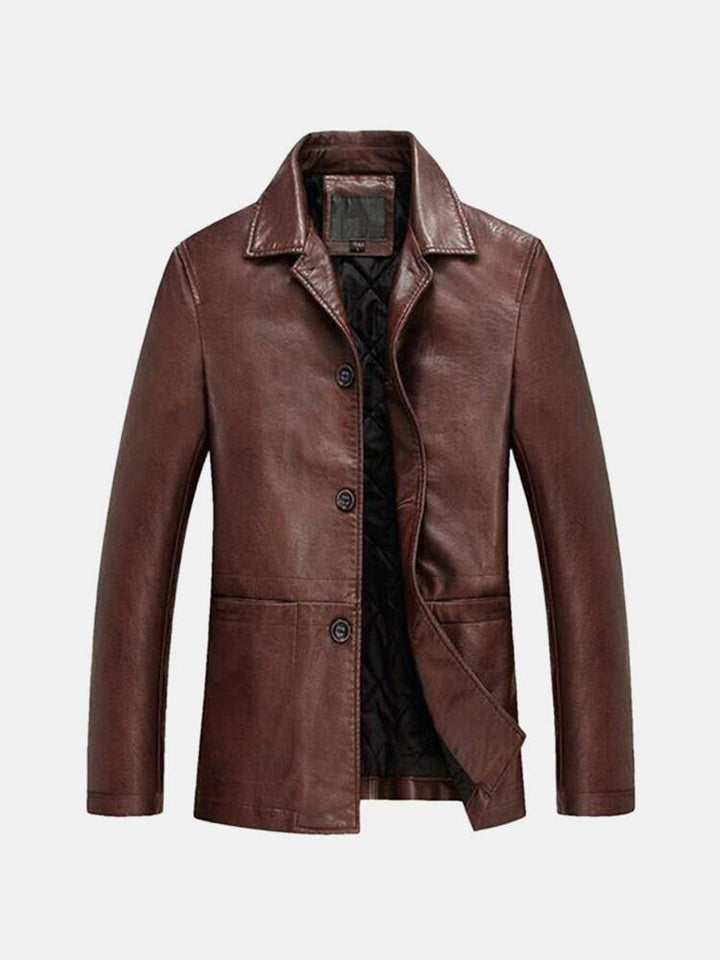 Faux Leather Jacket Winter Plus Thick Single-breasted PU Business Casual Blazers for Men - Trendha